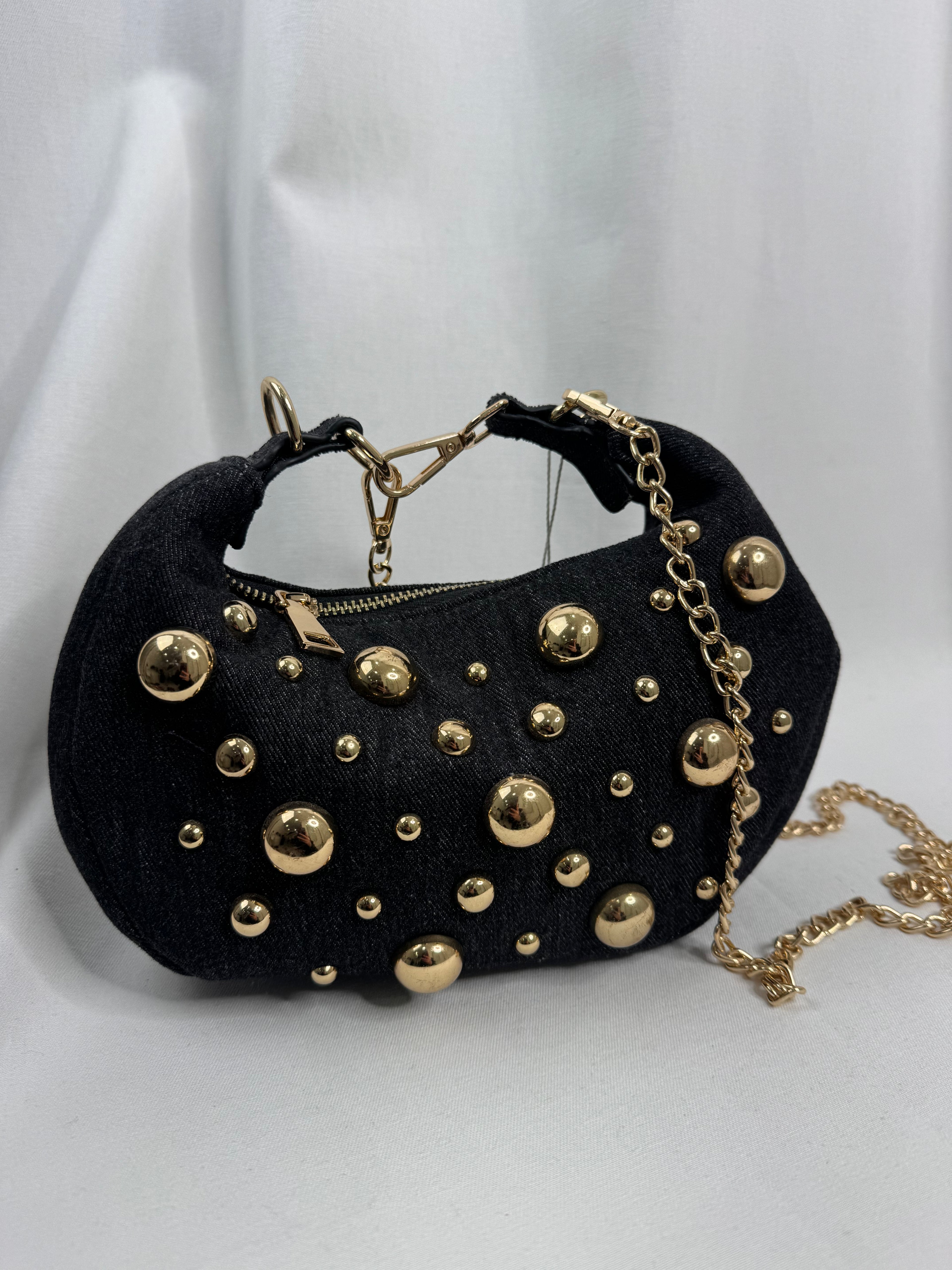 Black Denim Studded Mini Bag