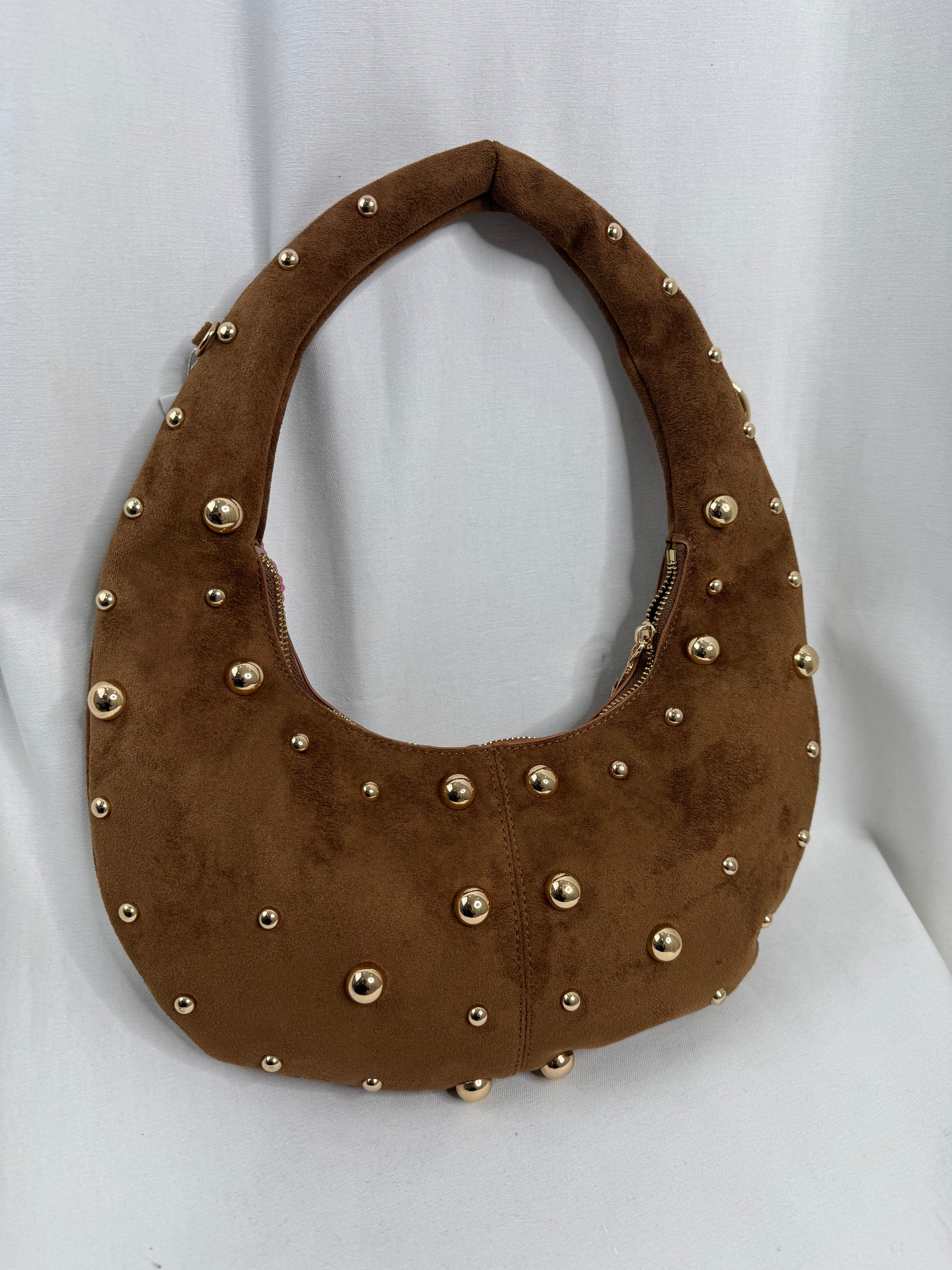 Camel Studded Shoulder Bag