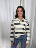 Cream & Black Stripe Polo Shirt