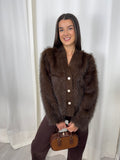 Brown Faux Fur Button Up Cardigan