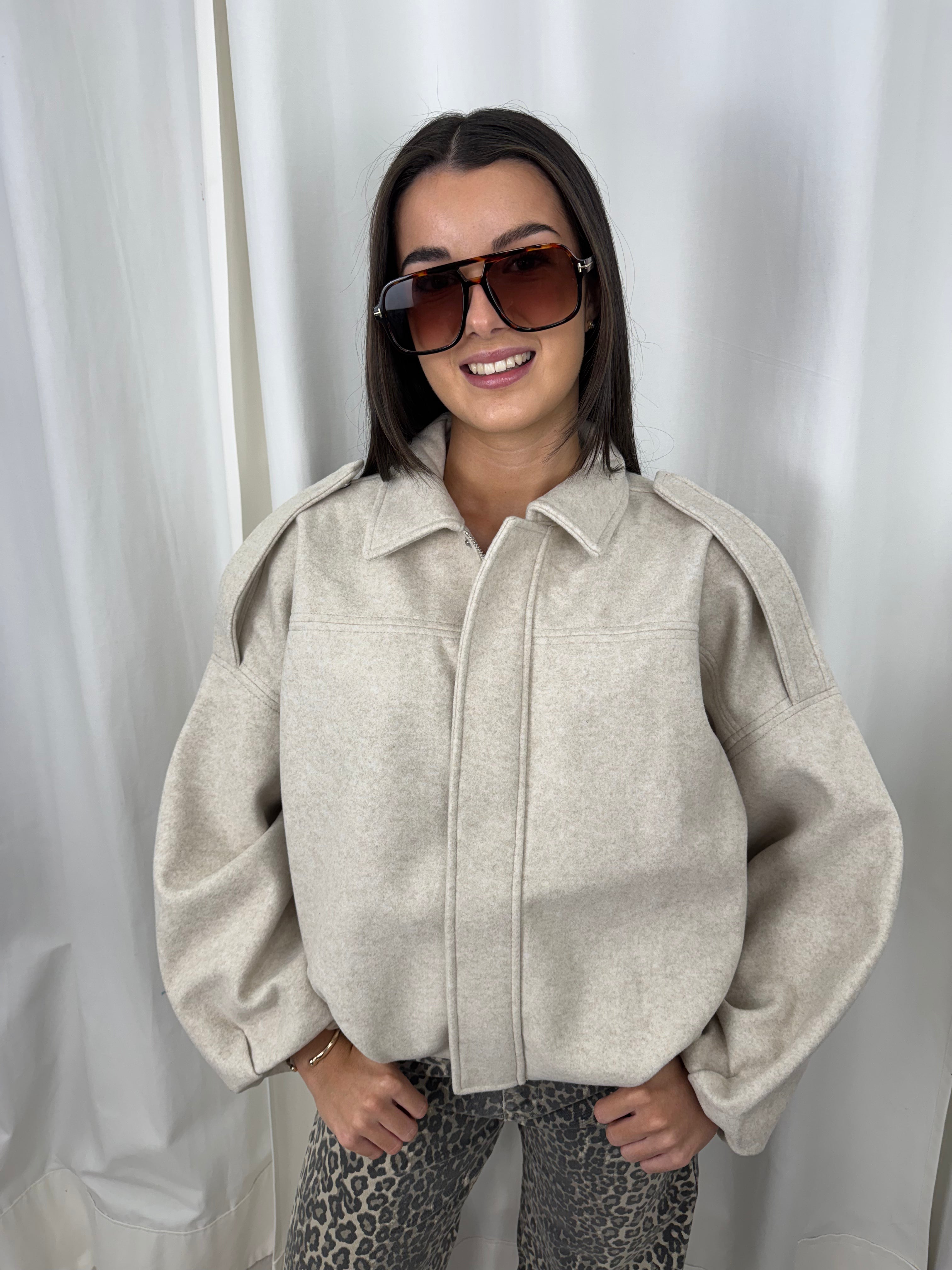 Oat Wool Look Bomber Jacket