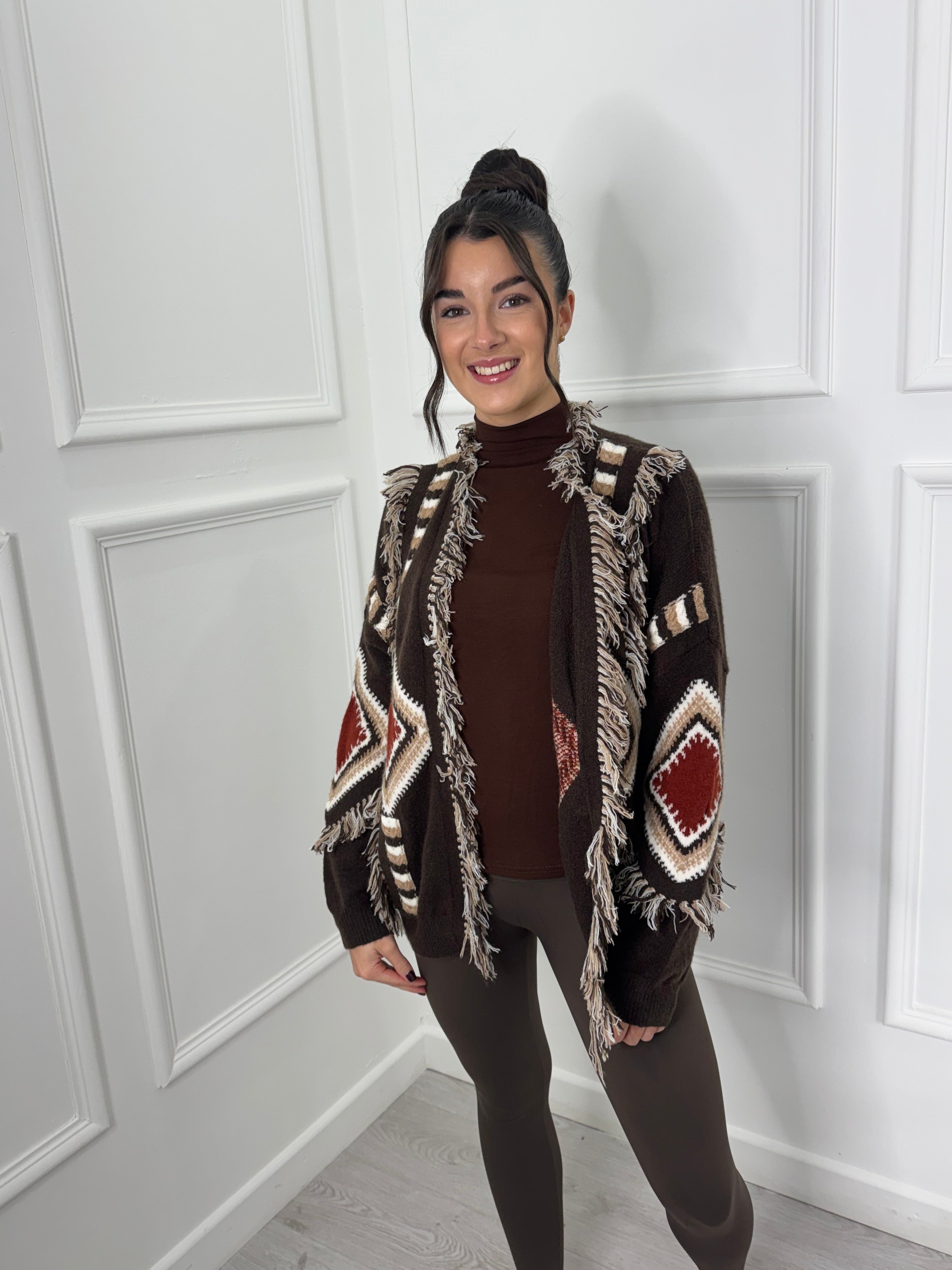 Chocolate Aztec Knitted Cardigan