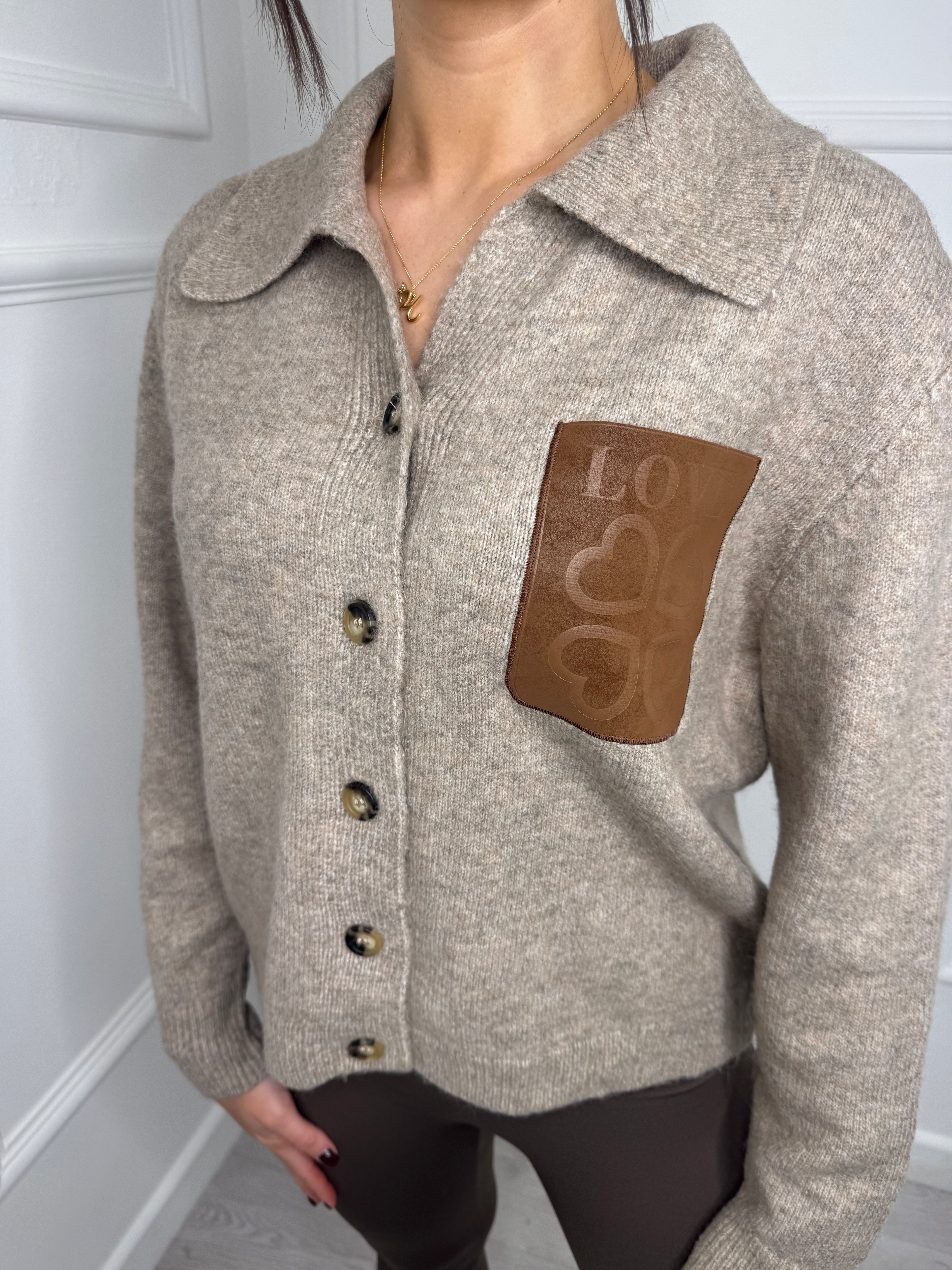 Taupe Love Pocket Knit Cardigan