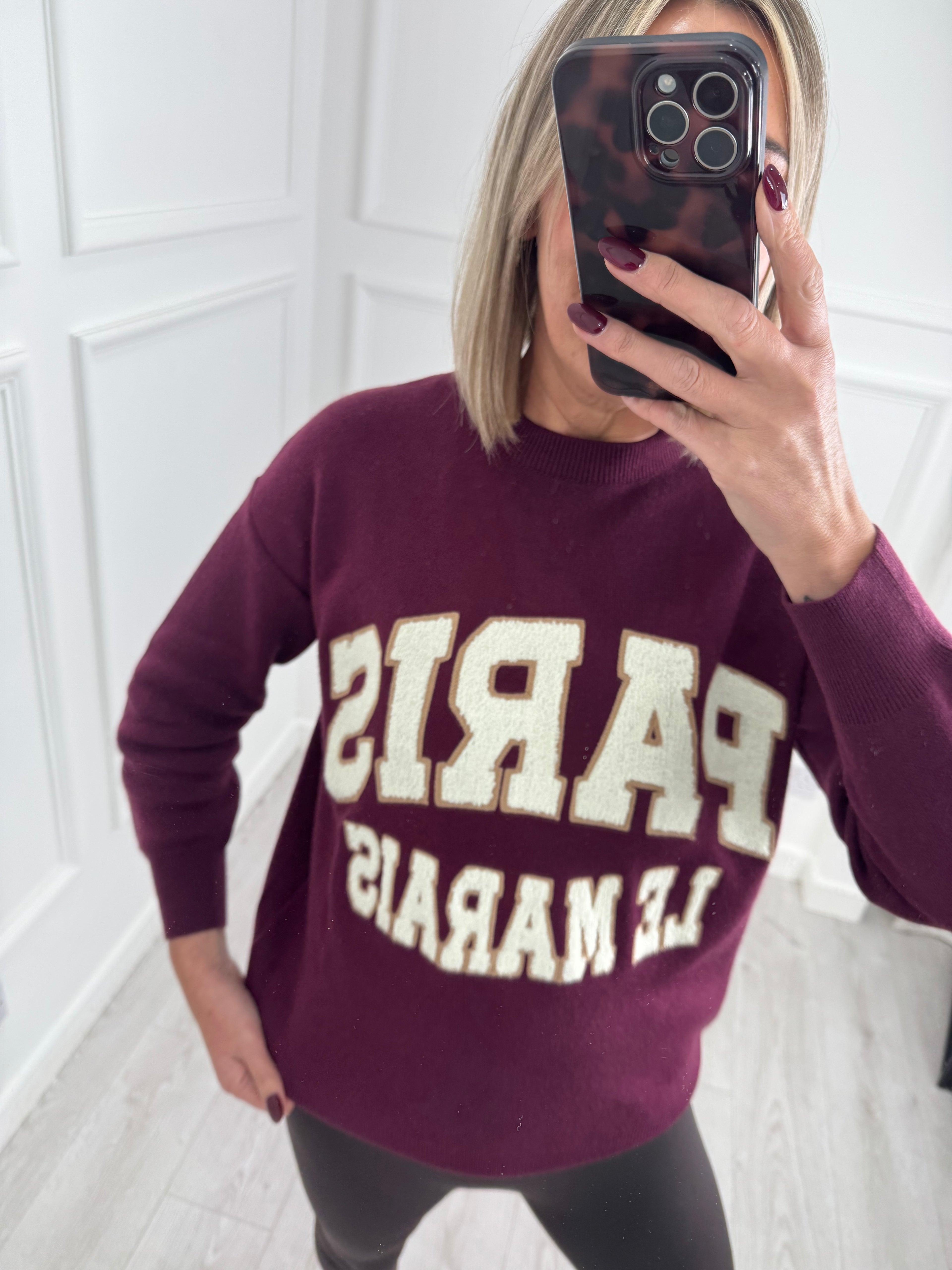 Burgundy Paris Knit Jumper