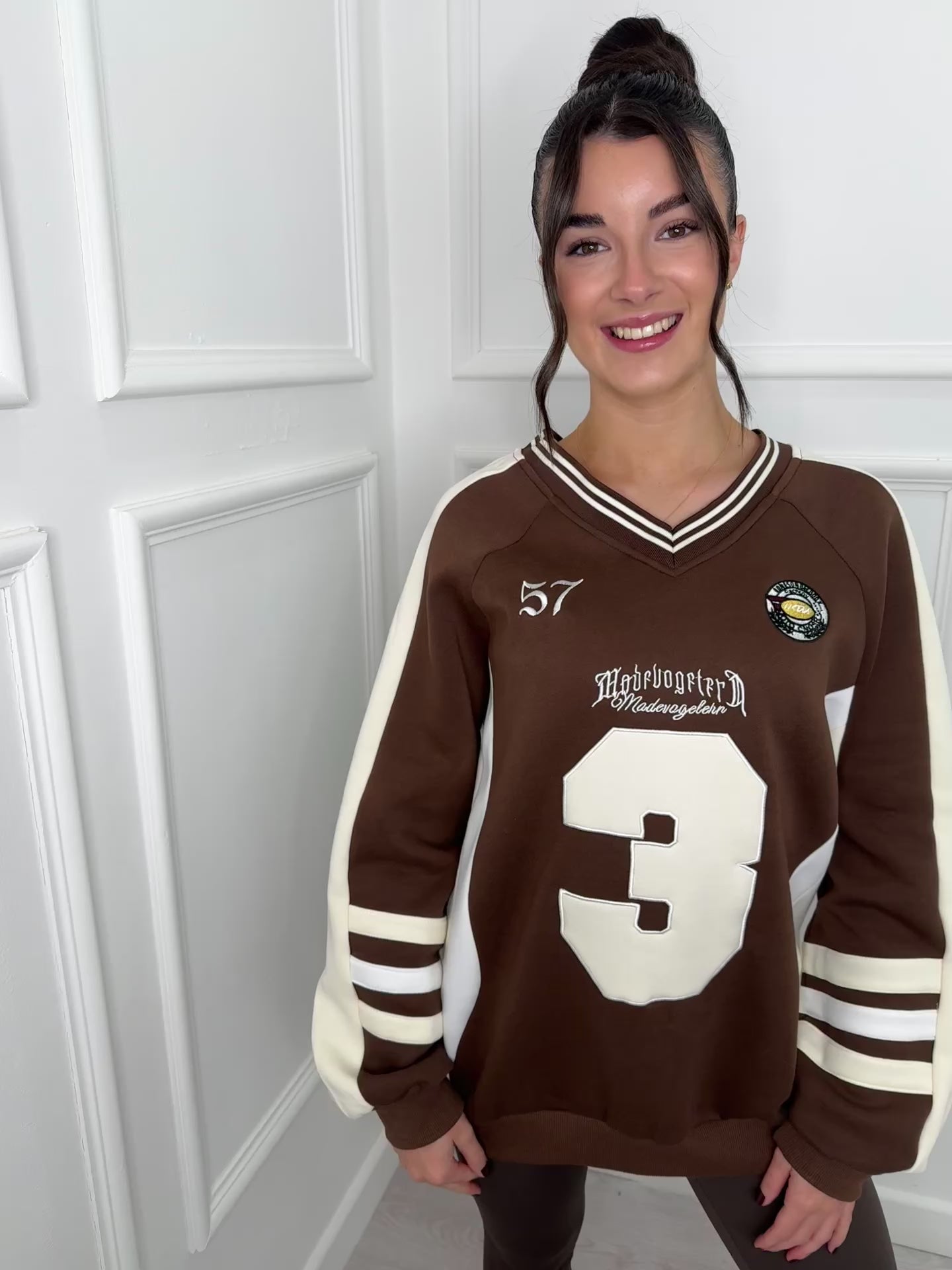 Brown Oversized Varsity Sweatshirt